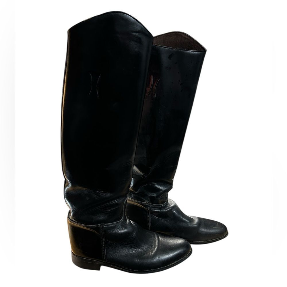 Vintage 70’s 80’s Made in USA Tall Leather Riding Boots Womens 9.5 Slim Black